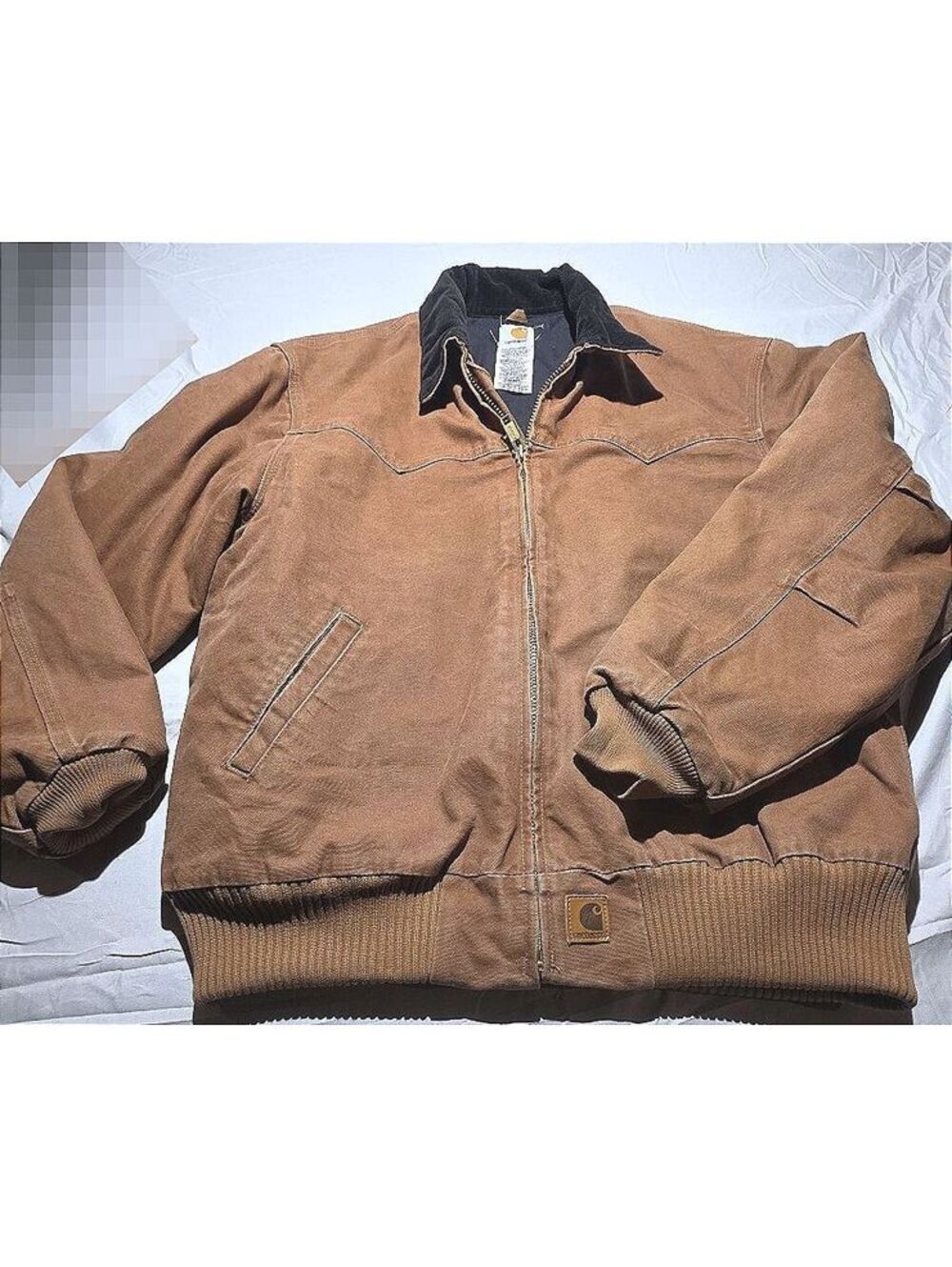 Carhartt Brown Work Jacket with Black Collar, Size Approx XL
